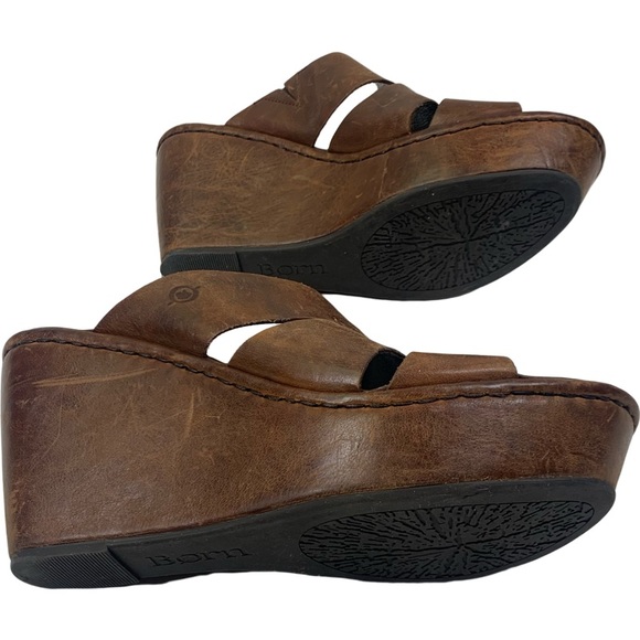 BORN Brown Amalia Wrapped Wedge Slide Sandals - Picture 9 of 13